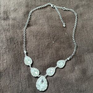 Silver Crystal Teardrop Necklace - Elegant Women's Jewelry